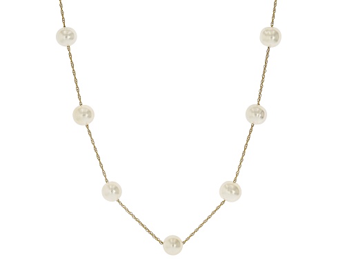 6mm White Cultured Freshwater Pearl 14k Yellow Gold 36 Inch Station Necklace - Size 36