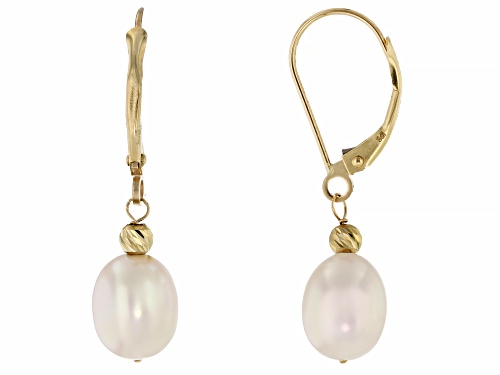 7mm White Cultured Freshwater Pearl 14k Yellow Gold Earrings