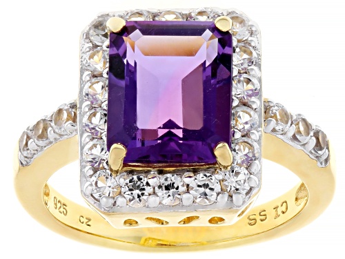 2.95ct Amethyst With 1.52ctw Lab Created White Sapphire 18k Yellow Gold Over Sterling Silver Ring - Size 7