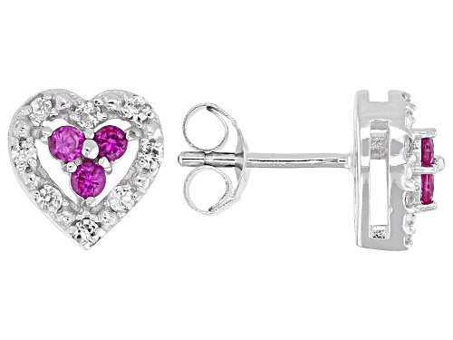 0.48ctw Lab Created Ruby with 0.48ctw Lab White Sapphire Rhodium Over Sterling Silver Earrings