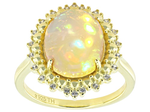 2.40ct Ethiopian Opal with 0.18ctw White Zircon 18k Gold Over Sterling Silver Ring - Size 8