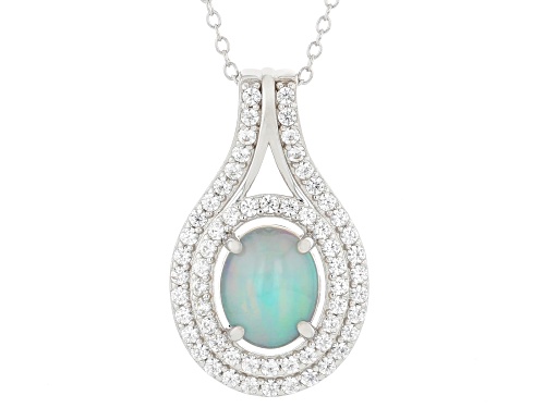 1.40ct Ethiopian Opal with 1.20ctw White Zircon Rhodium Over Sterling Silver Pendant with Chain