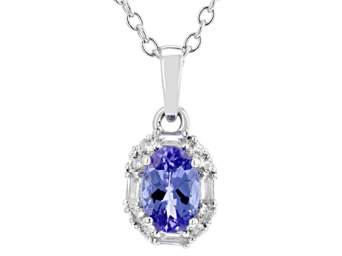 0.40ctw Tanzanite with 0.10ctw White Topaz Rhodium Over Sterling Silver Pendant with Chain