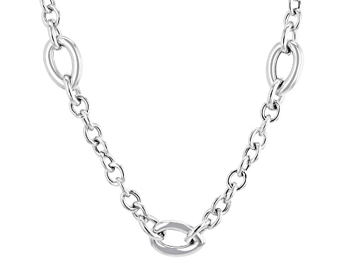 Rhodium Over Sterling Silver Polished 17 Inch Oval Station Necklace - Size 17