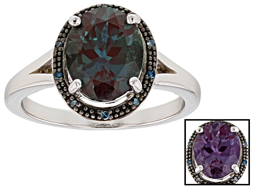 2.63ct Lab Created Alexandrite with .02ctw Blue Diamond Accent Rhodium Over Sterling Silver Ring - Size 8