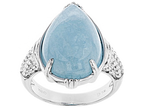 18x13mm Pear Shape Cabochon Aquamarine Sterling Silver Solitaire Ring - Size 6