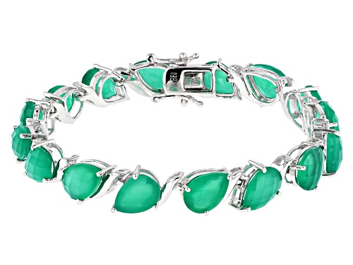 10X7mm checker-board cut, pear shape green onyx rhodium over sterling silver bracelet - Size 8