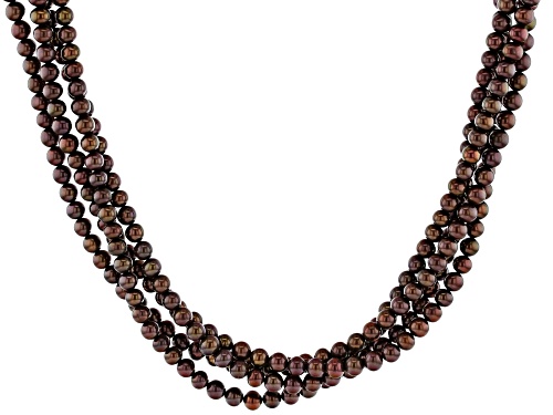 Photo of 5-6mm Mahogany Color Cultured Freshwater Pearl 14k Yellow Gold Over Sterling Silver Necklace - Size 20