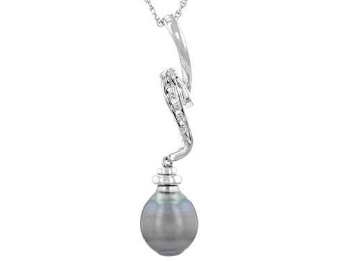 Photo of 8-9mm Cultured Tahitian Pearl With Diamond Accent  Rhodium Over Sterling Silver Pendant With Chain