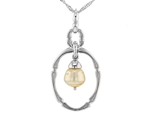 Photo of 8-9mm Golden Cultured South Sea Pearl Rhodium Over Sterling Silver Pendant With Chain