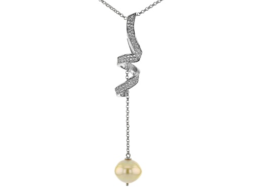 Photo of 10-11mm Golden Cultured South Sea Pearl & Topaz Rhodium Over Sterling Silver Pendant With Chain