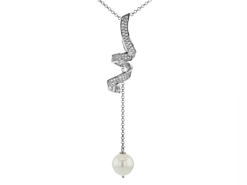 Photo of 10-11mm White Cultured South Sea Pearl & Topaz Rhodium Over Sterling Silver Pendant With Chain