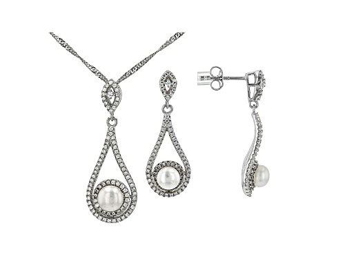 5-7mm White Cultured Freshwater Pearl & Bella Luce® Rhodium Over Silver Pendant & Earring Set