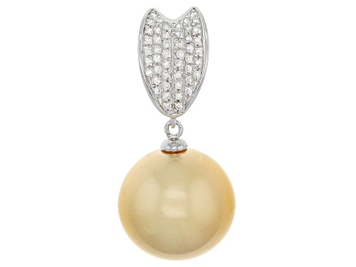 13mm Golden Cultured South Sea Pearl With 0.48ctw White Zircon Rhodium Over Silver Enhancer