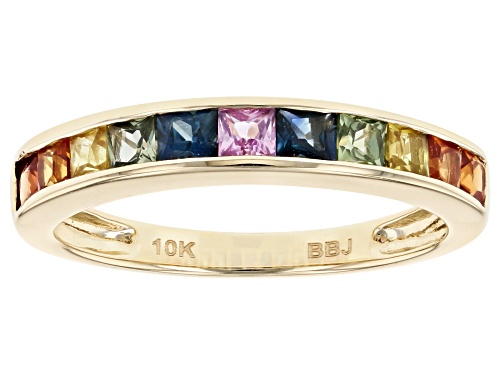 1.22ctw Square Multi Color Sapphire 10k Yellow Gold Band Ring - Size 7