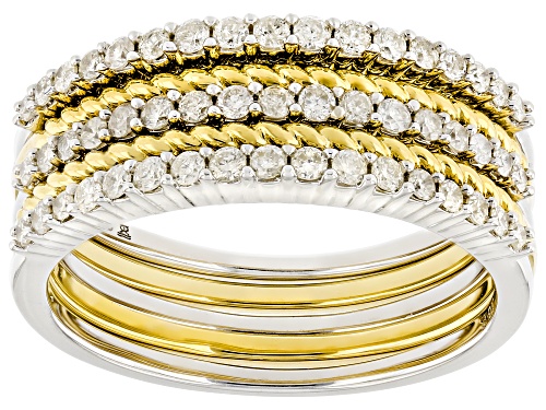 0.50ctw Round White Diamond Rhodium And 14k Yellow Gold Over Sterling Silver Set Of 5 Rings - Size 5