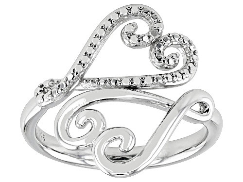 Round White Diamond Accent Rhodium Over Sterling Silver Bypass Heart Ring - Size 8
