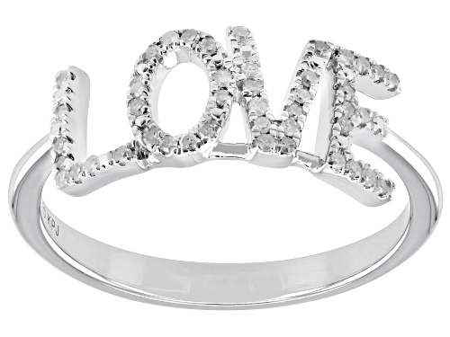 0.12ctw Round White Diamond Rhodium Over Sterling Silver "Love" Ring - Size 7