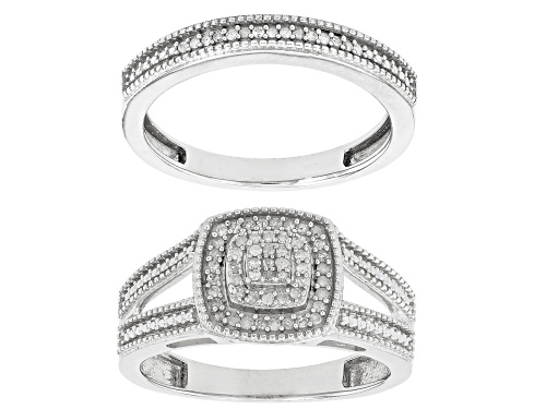 0.20ctw Round White Diamond Rhodium Over Sterling Silver Cluster Ring With Matching Band - Size 7