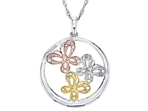 0.20ctw Round White Diamond Rhodium & 14k Rose & Yellow Gold Over Sterling Silver Butterfly Pendant