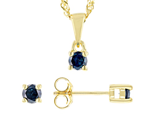 0.50ctw Round Blue Velvet Diamonds™ 18k Yellow Gold Over Sterling Silver Pendant And Earring Set