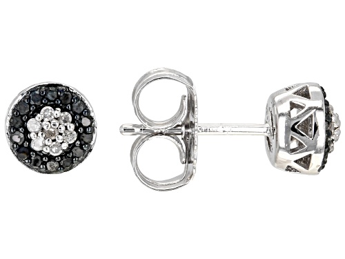 0.20ctw Round Black And White Diamond Rhodium Over Sterling Silver Cluster Stud Earrings