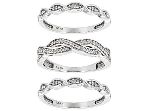 0.20ctw Round White Diamond Rhodium Over Sterling Silver Set of 3 Crossover Band Rings - Size 6