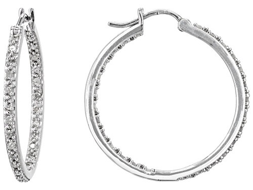 0.50ctw Round White Diamond Rhodium Over Sterling Silver Hoop Earrings