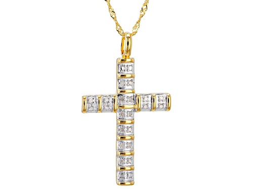 0.10ctw Round White Diamond 18k Yellow Gold Over Sterling Silver Cross Pendant With Singapore Chain