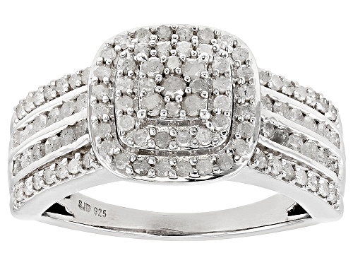 1.00ctw Round White Diamond Rhodium Over Sterling Silver Cluster Ring - Size 6