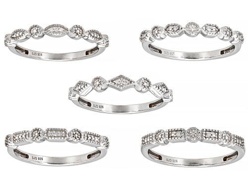 Round White Diamond Accent Rhodium Over Sterling Silver Set of 5 Band Rings - Size 6