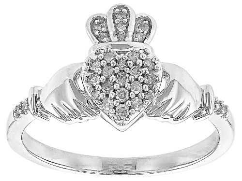 0.15ctw Round White Diamond Rhodium Over Sterling Silver Claddagh Ring - Size 8