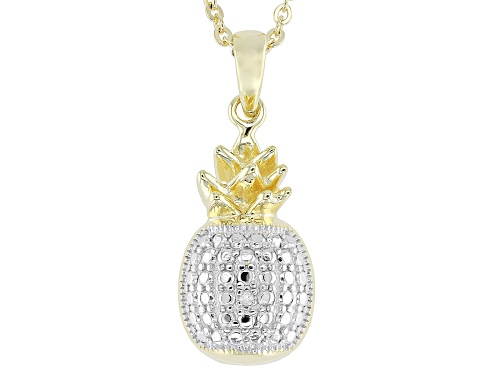 Round White Diamond Accent 18k Yellow Gold Over Sterling Silver Pineapple Pendant With Cable Chain