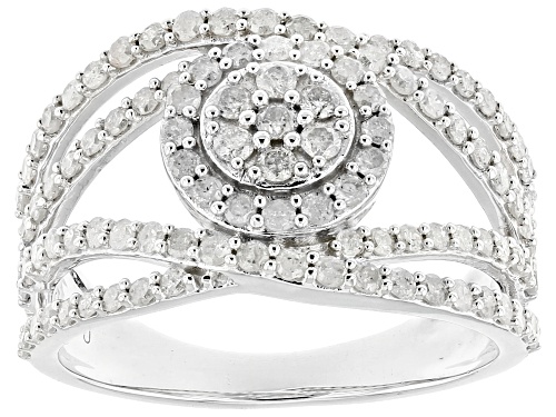 1.00ctw Round White Diamond Rhodium Over Sterling Silver Crossover Ring - Size 5