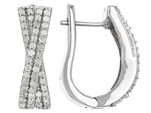 1.00ctw Round White Diamond Rhodium Over Sterling Silver Hoop Earrings