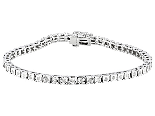 0.55ctw Round White Diamond Rhodium Over Sterling Silver Square Tennis Bracelet - Size 7.5