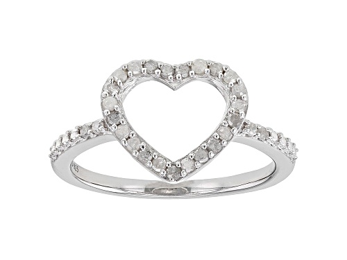 0.25ctw Round White Diamond Rhodium Over Sterling Silver Open Design Heart Ring - Size 8