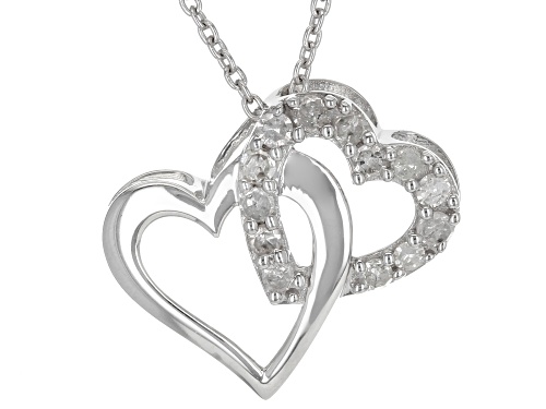 0.20ctw Round White Diamond Rhodium Over Sterling Silver Double Heart Pendant With 18" Cable Chain