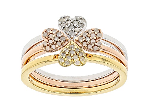 0.26ctw Round White Diamond Rhodium and 14k Yellow And Rose Gold Over Sterling Silver Ring Set - Size 6