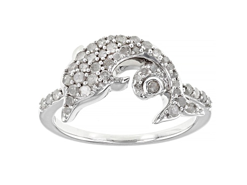 Photo of 0.45ctw Round White Diamond Rhodium Over Sterling Silver Dolphin Cluster Ring - Size 10