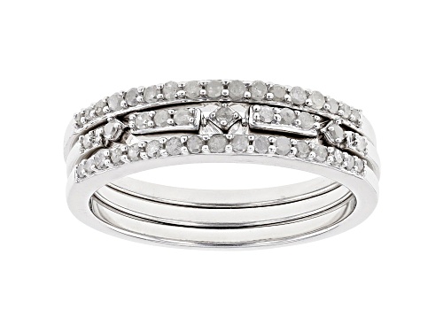 0.33ctw Round White Diamond Rhodium Over Sterling Silver Set Of 3 Rings - Size 6