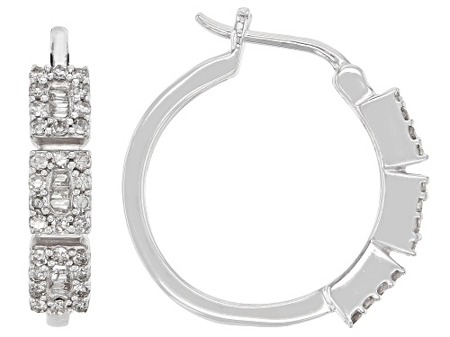 Photo of 0.50ctw Round And Baguette White Diamond Rhodium Over Sterling Silver Hoop Earrings