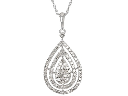 0.60ctw Round White Diamond Rhodium Over Sterling Silver Cluster Pendant With 18