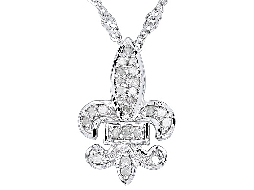 0.10ctw Round White Diamond Rhodium Over Sterling Silver Fleur-de-Lis Pendant With 18" Chain