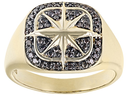 0.45ctw Round Champagne Diamond 18k Yellow Gold Over Sterling Silver Mens Compass Ring - Size 10
