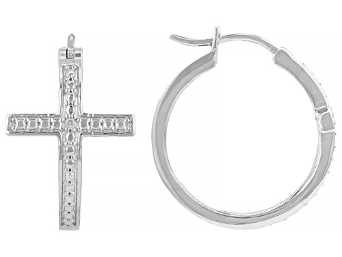 Photo of Round White Diamond Accent Rhodium Over Sterling Silver Cross Hoop Earrings