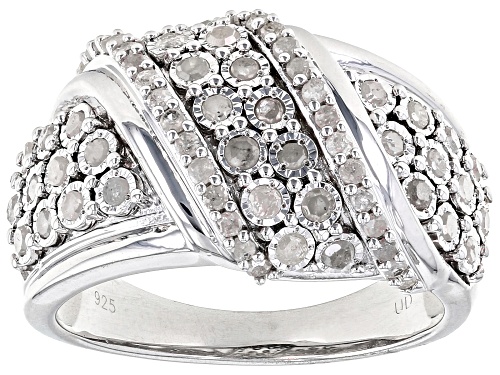 0.75ctw Round White Diamond Rhodium Over Sterling Silver Cluster Crossover Ring - Size 5