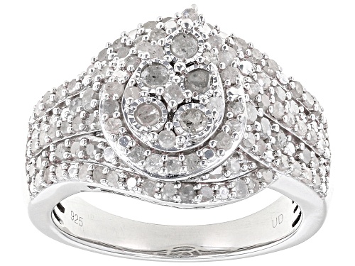 1.30ctw Round White Diamond Rhodium Over Sterling Silver Cluster Ring - Size 7