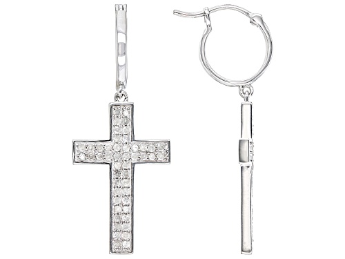0.90ctw Round White Diamond Rhodium Over Sterling Silver Cross Hoop Earrings