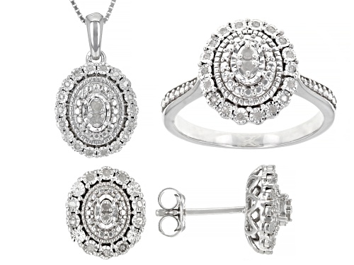 0.25ctw Round White Diamond Rhodium Over Sterling Silver Pendant, Earring And Ring Jewelry Set
